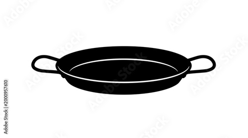 Vector silhouette of shallow cooking pan with two handles, kitchen utensil art