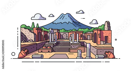 Ancient Ruins with Mountain in Background.