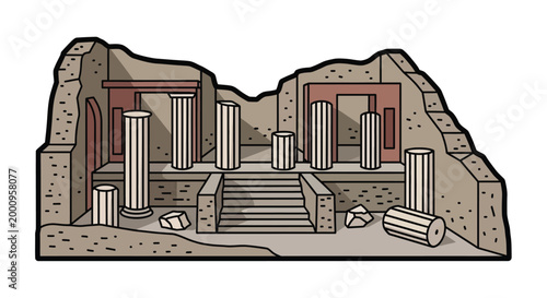 Ancient Ruins with Stone Columns Standing.