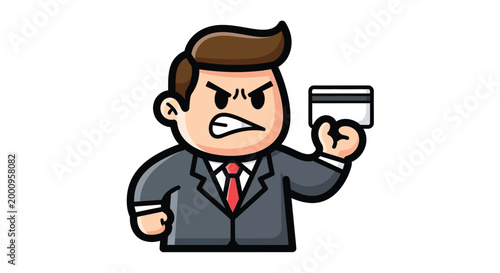 Angry businessman holding credit card.