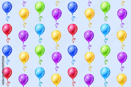 balloons, colorful, pattern, seamless, repetitive, blue background, sky blue, multicolored, red balloon, blue balloon, green balloon, yellow balloon, orange balloon, purple balloon, floating, helium, 