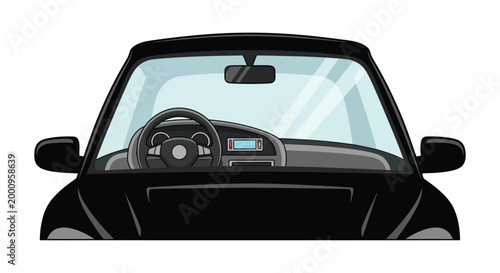 Black Car Dashboard and Steering Wheel.