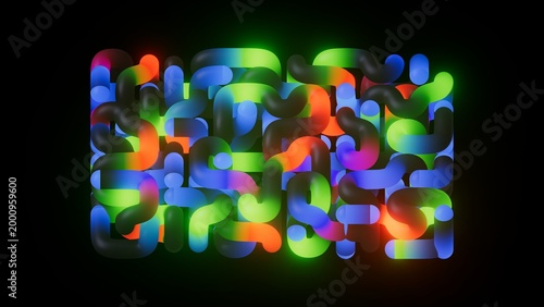 3D illustration of a modern abstract background with vibrant neon tubes. Minimalist and colorful design.