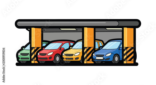 Cars parked in a row.