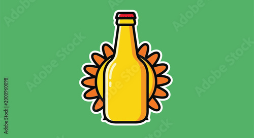 Bottle of beer with orange design.