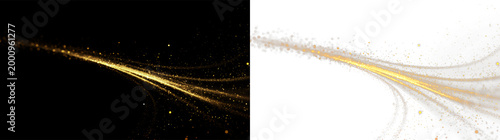 Φωτογραφία Gold curved line with sparkles and dots isolated on transparent and black backgr