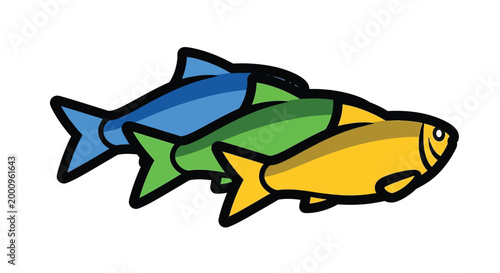 Colorful cartoon fish swimming together.