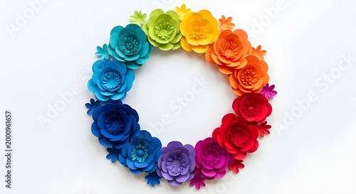 Rainbow floral arrangement a vibrant circle of colorful ranunculus flowers