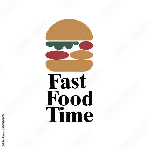Fast food time logo with stylized burger graphic high-quality professional