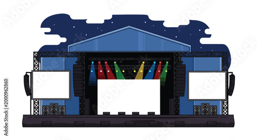 Closeup of a blue theater stage.