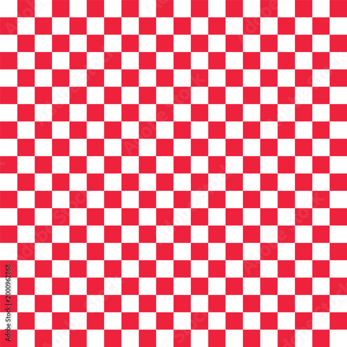 Red and white checkered pattern background texture checkerboard square repeat seamless design graphic print. Resizable and editable, EPS 10.