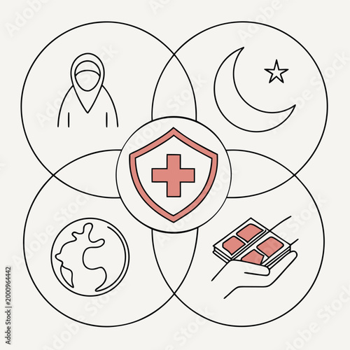 Minimal Red Cross and Red Crescent Humanitarian Line Art Vector Icon Set Global Aid Concept