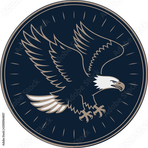 4th of July USA Patriotic Bald Eagle Circular Emblem Vector Badge Design
