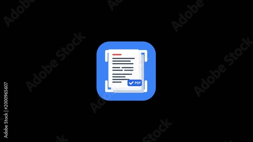Document Scanner Animation with Scanning Line and Paper Pages in Blue App Icon