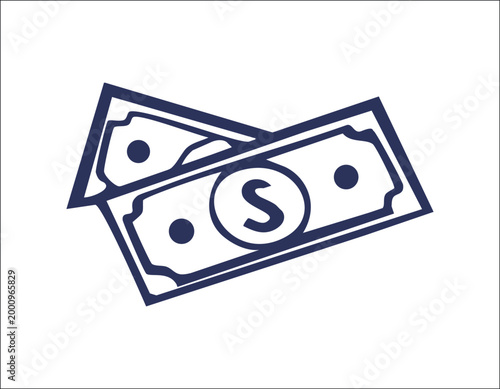 Obraz na plátně Two us dollar bills icon vector illustration with legal tender money bag piggy b