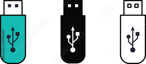 Flat usb flash drive icon set outline vector eps 10 digital storage device vector illustration.