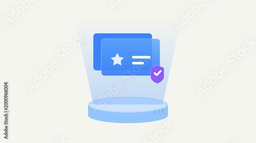 Secure Digital Card Verification Animation with Shield Check and Spotlight