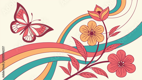 Psychedelic Flower Power Vector Illustration Retro 70s Floral Design Background