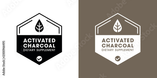 Activated Charcoal Dietary Supplement Label Template Design, with Medicine Capsules for Healthy Lifestyle.