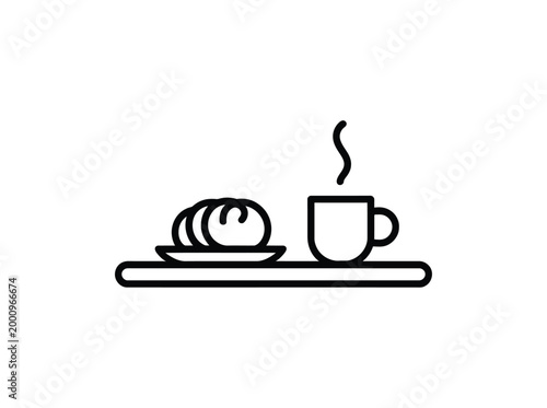 Icon of a croissant on a plate and a cup of coffee on a tray  breakfast concept