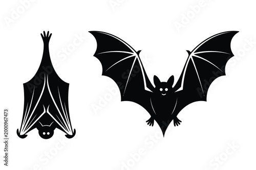 Silhouette of two bats one hanging upside down vector illustration silhouette