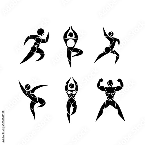 Foto Six abstract human figures in dynamic poses showcase athleticism and strength
