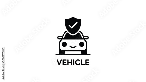 vehicle protection icon with car and security shield minimal black symbol for auto insurance safety transport protection vector design