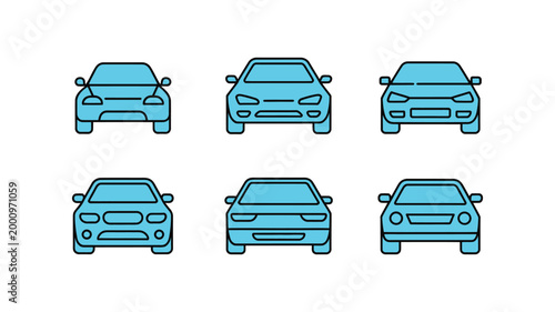 Car icon set in linear style, transport vector illustration with multiple vehicle symbols for mobility, traffic and automotive design