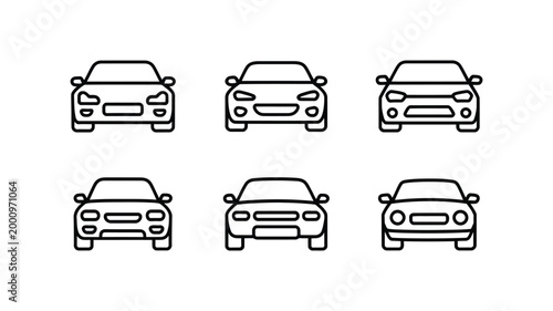 Car icon set in linear style, transport vector illustration with multiple vehicle symbols for mobility, traffic and automotive design