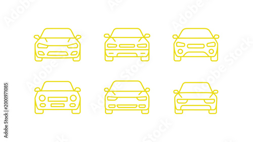 Car icon set in linear style, transport vector illustration with multiple vehicle symbols for mobility, traffic and automotive design
