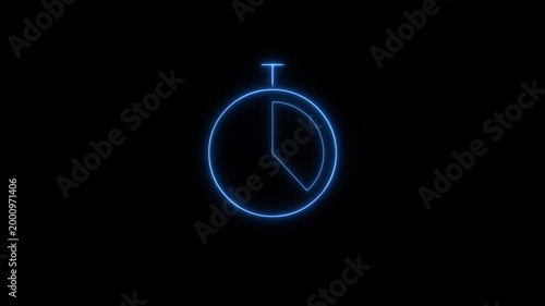 Glowing Neon Stopwatch Icon with Progress Indicator on Dark Background.4k video