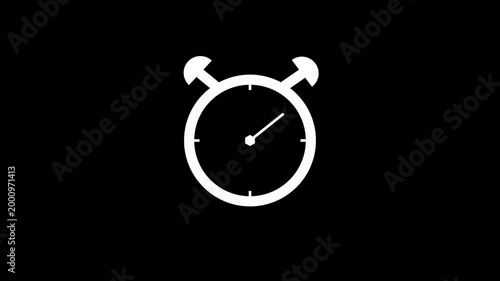 Modern flat alarm clock sign, timer notification symbol for user interface design, business deadline concept, white on black