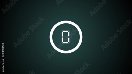 Digital countdown timer animation, time countdown ending at zero on dark background.4k video
