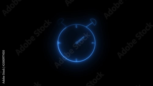 Glowing Neon Stopwatch Icon with Progress Indicator on Dark Background.4k video