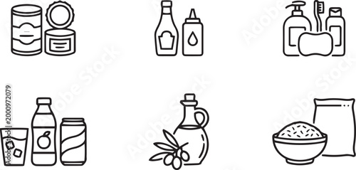Kitchen essentials a collection of food and beverage container line icons