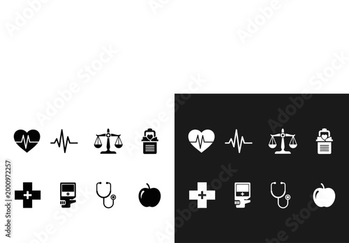 Medical icons set black and white representation of healthcare tools and symbols