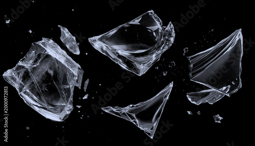 Shattered Glass Pieces Isolated on Black Background