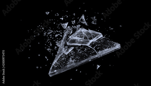Shattered Glass Pieces on Black Background