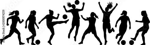Set of Women Soccer Players Silhouette
