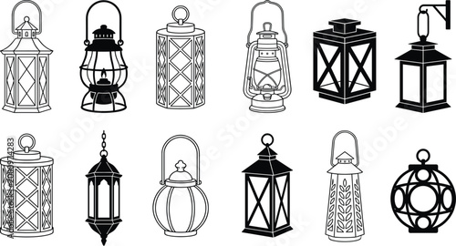 Lantern silhouette vector set with traditional and decorative designs for lighting, festival, celebration, and cultural concepts
