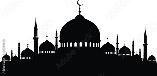 mosque skyline silhouette on white background high quality