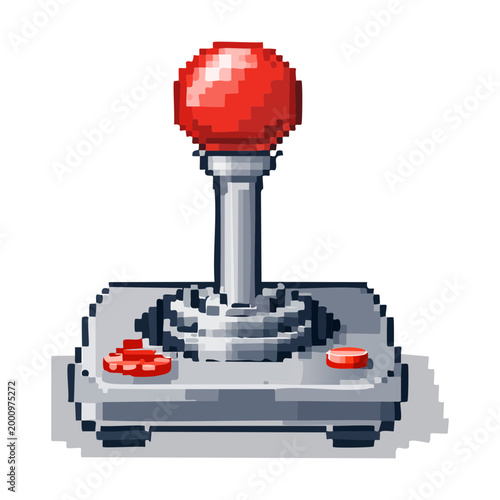 High quality retro style arcade joystick controller icon with red buttons and grey base for modern pixel art game interface design asset collection