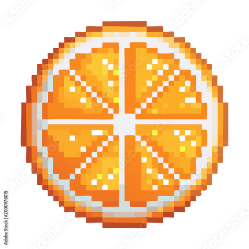 Round orange slice pixel art icon for fruit themed game assets or healthy diet digital design and art project asset creation and collections