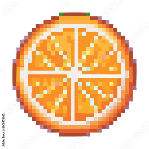 Detailed orange fruit slice pixel art illustration for healthy snack game items or kitchen digital design and art project asset creation and sets