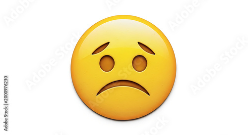 Sad frowning face emoticon with orange gradient and shadows on white background transparent background