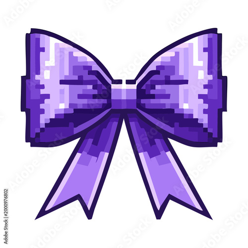 Beautiful purple hair bow pixel art icon for fashion themed games or digital design and art project asset creation and decoration elements sets