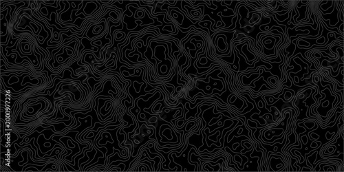 Black topographic map background with white contour lines pattern.