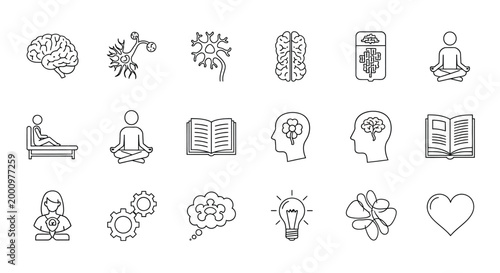 set of cognitive and mental health icons in black and white