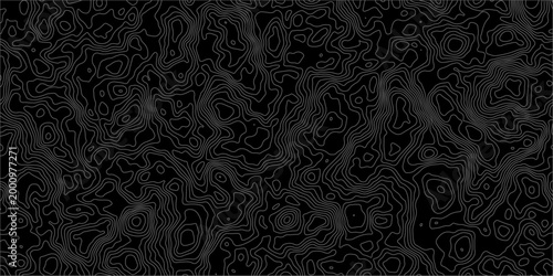 Black topographic map background with white contour lines pattern.