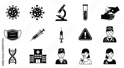 medical icons set in black and white